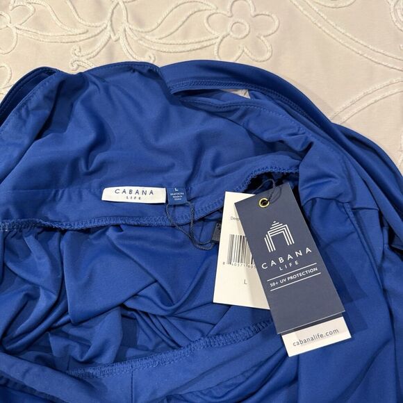 Cabana Life Blue Flutter Sleeve Maxi Dress Large Boho Resort Cover Up UPF 50+ - Picture 8 of 11